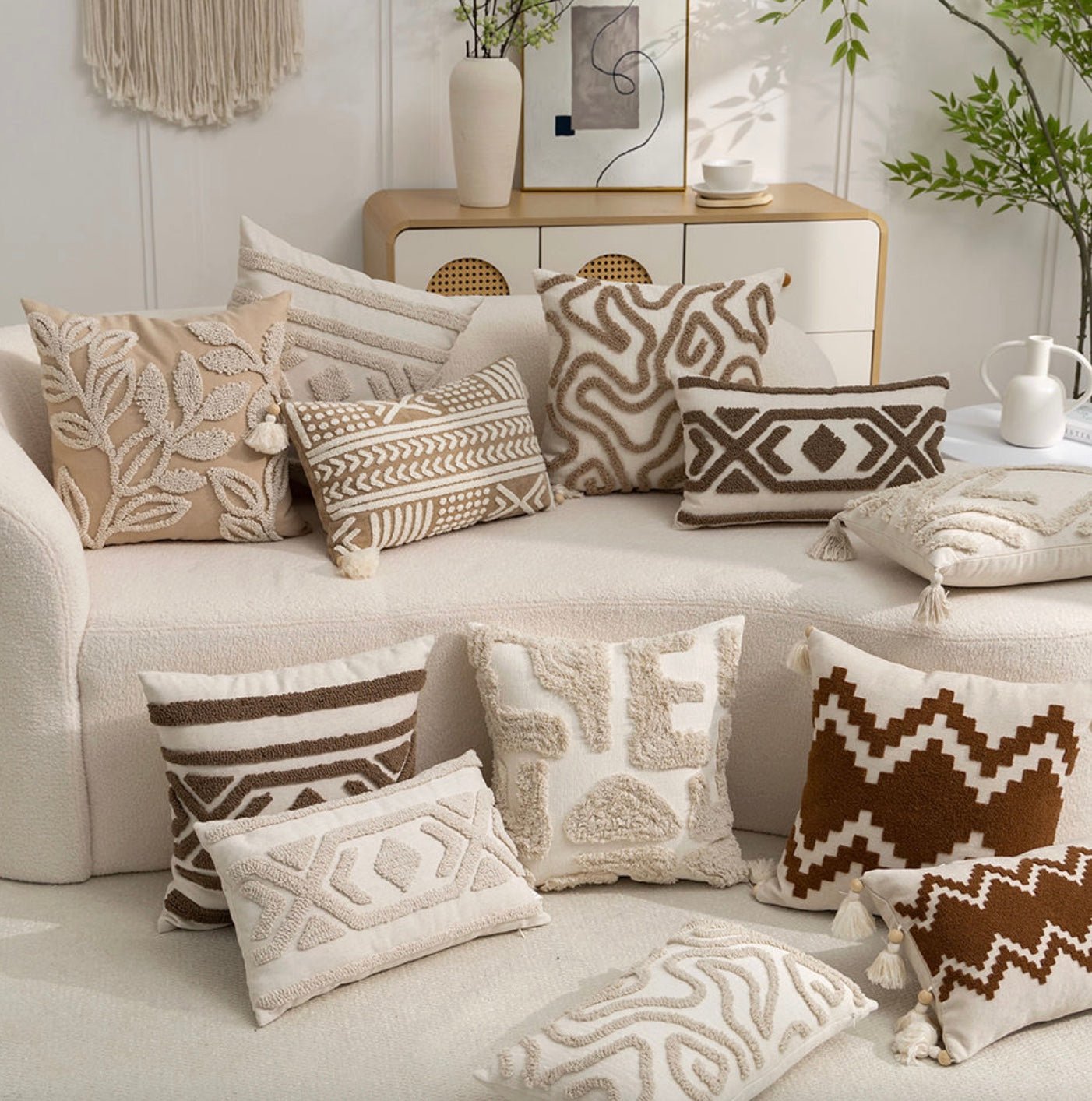 Boho Tufted Geometric Throw Pillow Covers