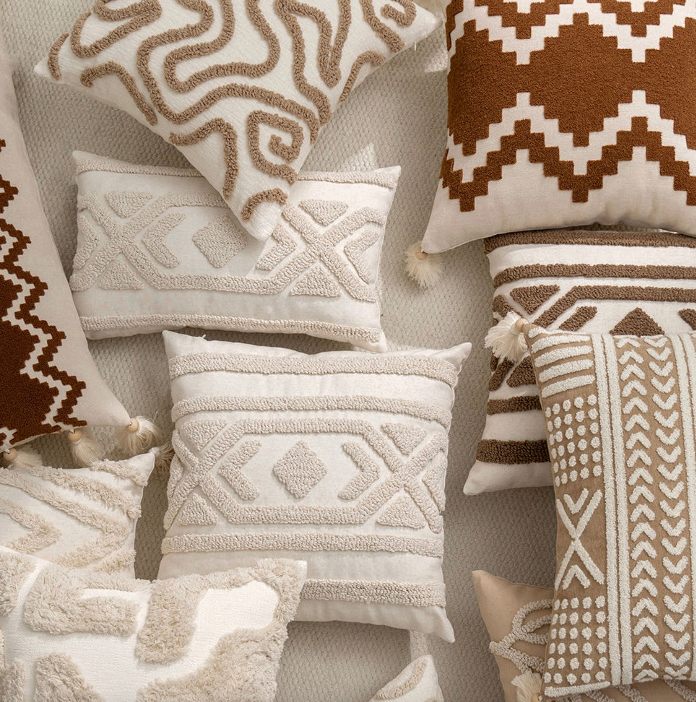 Boho Tufted Geometric Throw Pillow Covers
