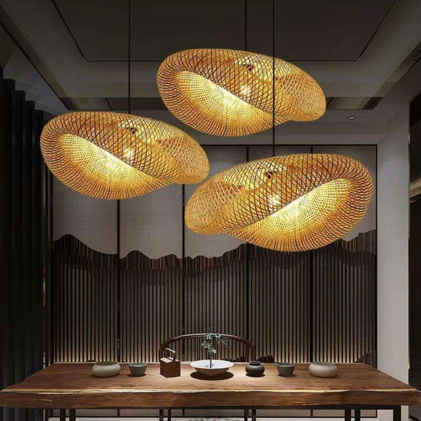 Large Bamboo Woven Rustic Pendant Light
