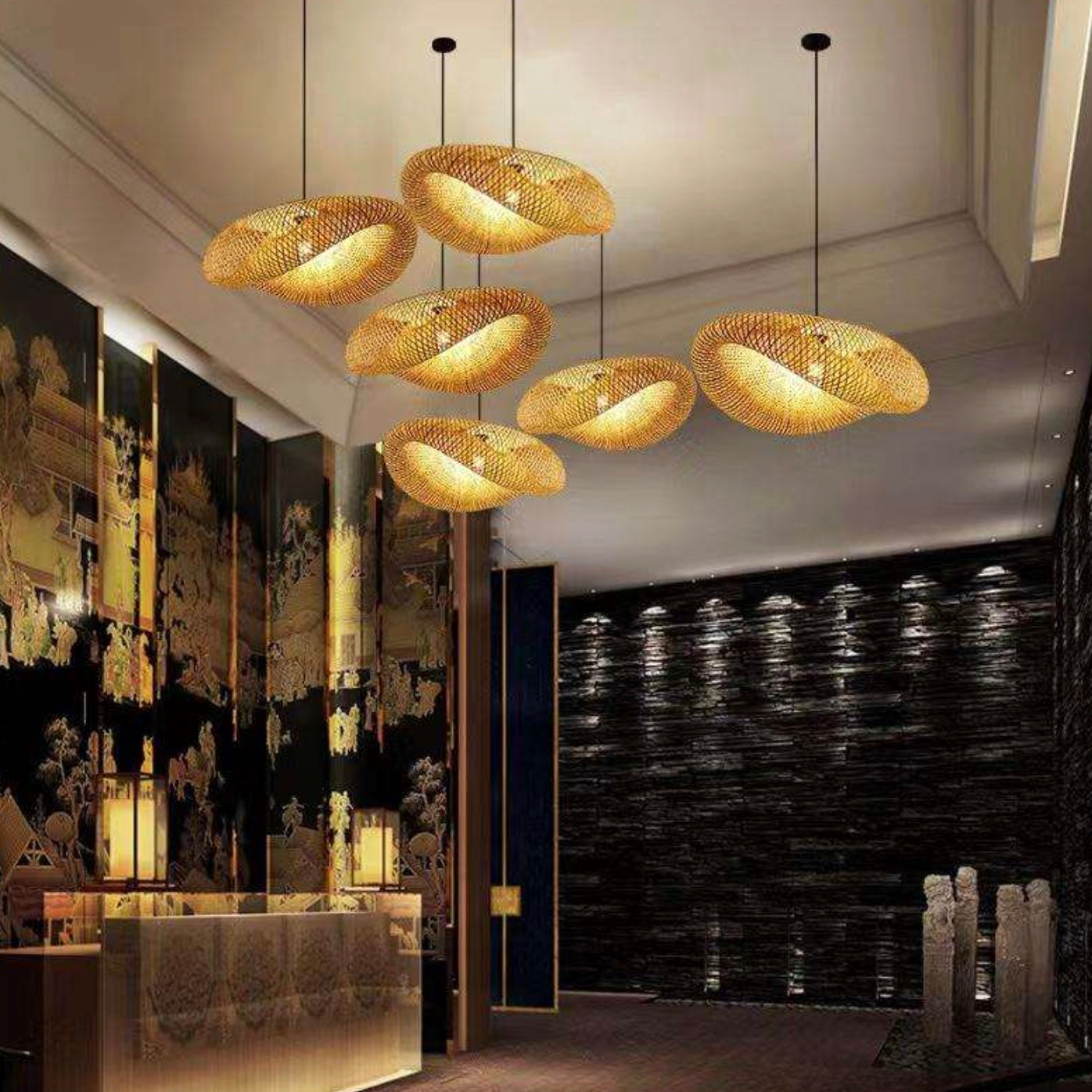 Large Bamboo Woven Rustic Pendant Light