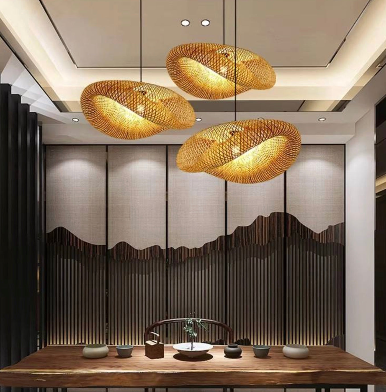 Large Bamboo Woven Rustic Pendant Light
