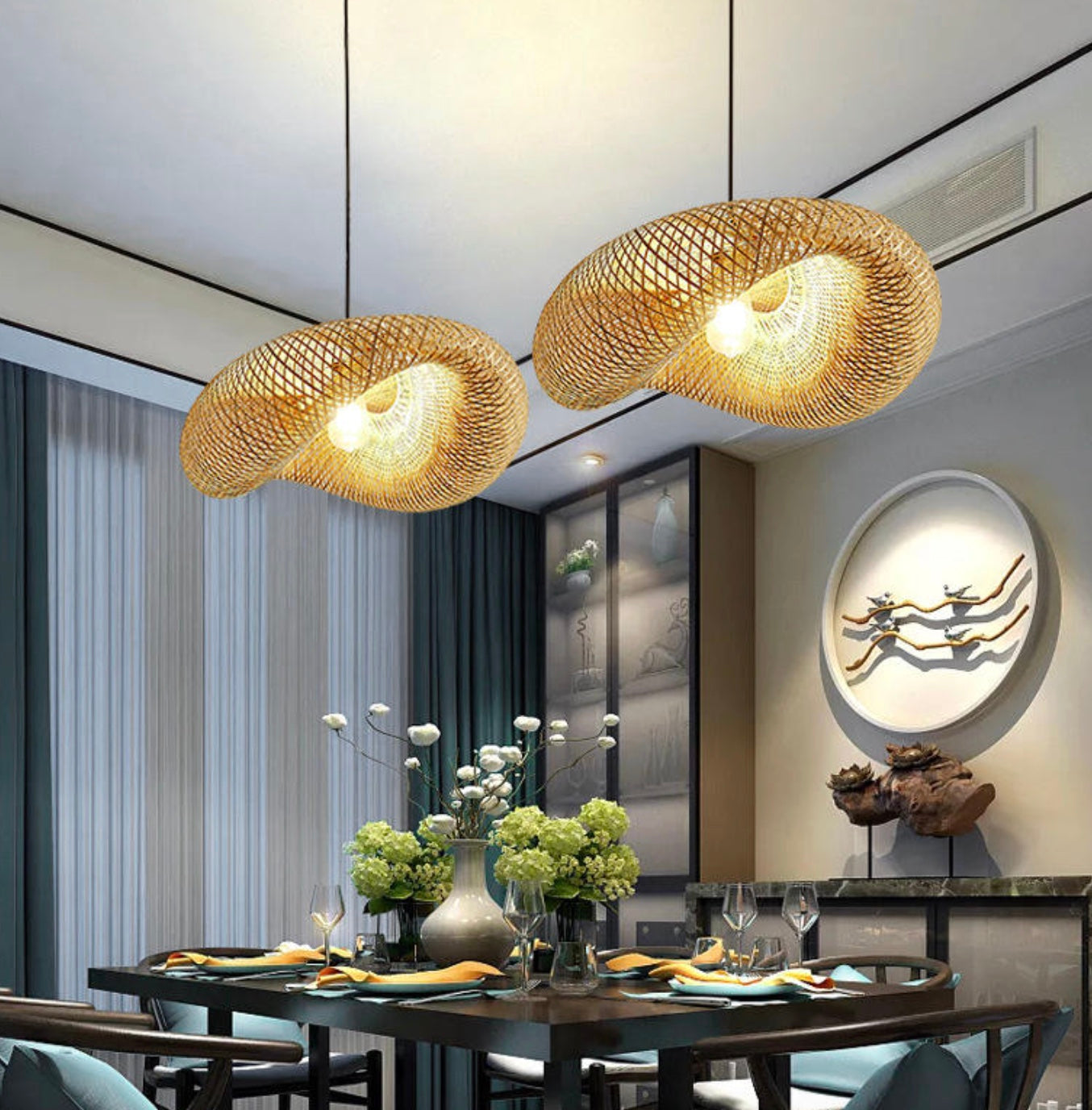 Large Bamboo Woven Rustic Pendant Light