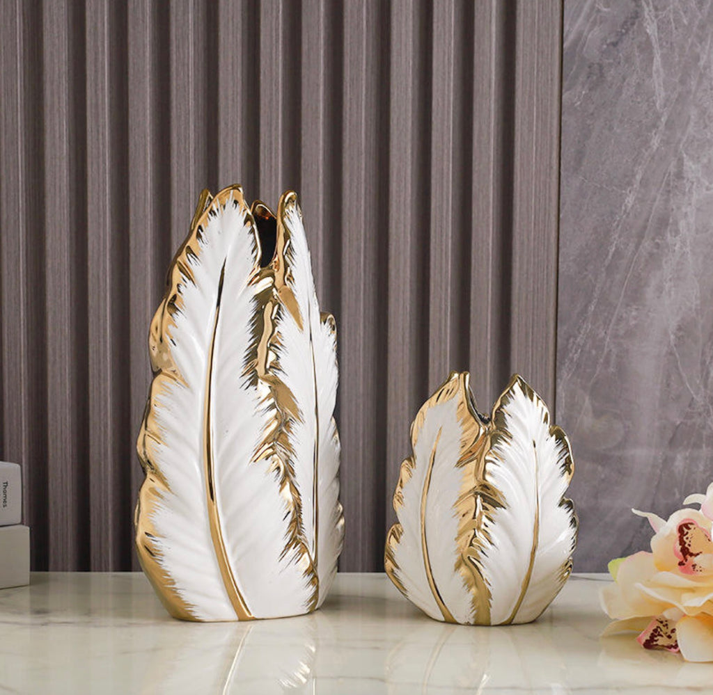 Modern Luxury Gold Feather Ceramic Vase